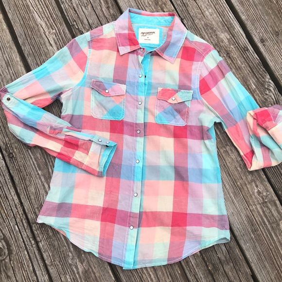 Arizona Jean Company Tops - Arizona Bright Pastel Plaid Button Up Top